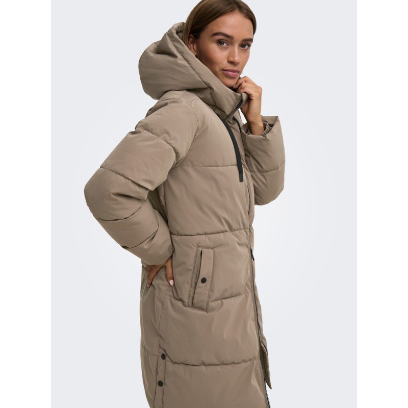 JDY Blair lang puffer jakke - Walnut CONTRAST BLACK
