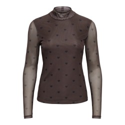 ONLY Erica mesh langærmet bluse - Coffee Bean / BLACK HEART