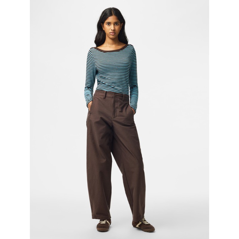 PIECES langærmet boatneck bluse - Blue Radiance / HOT FUDGE