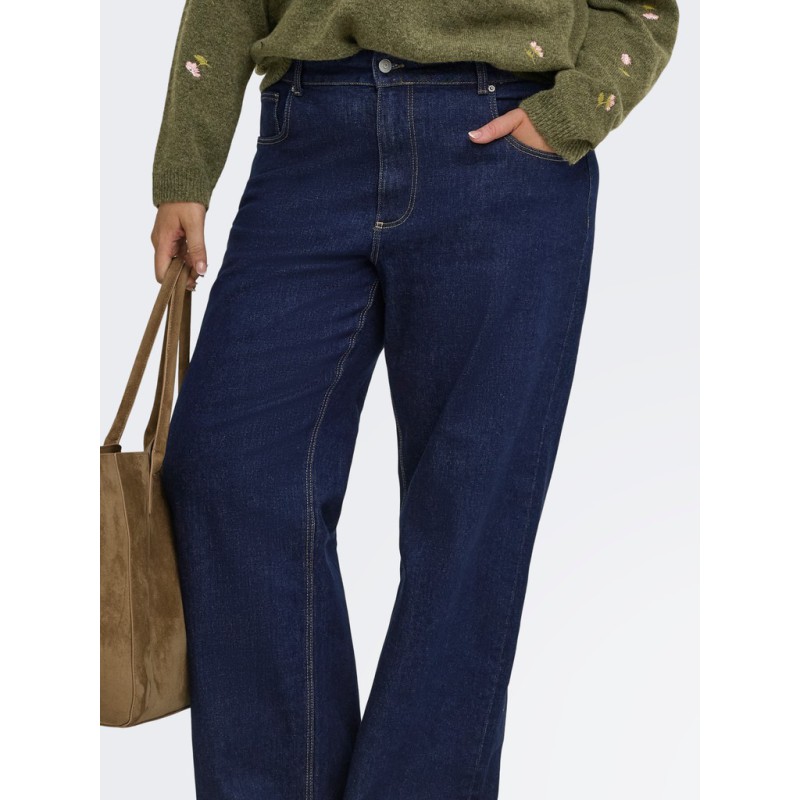 ONLY CARMAKOMA Juicy højtaljet brede jeans - Dark Blue Denim