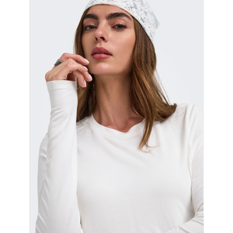 ONLY Bamboo langærmet bluse - Cloud Dancer