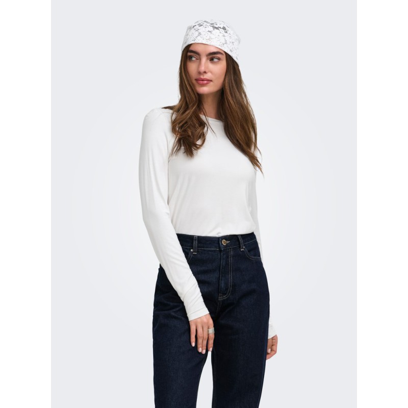 ONLY Bamboo langærmet bluse - Cloud Dancer