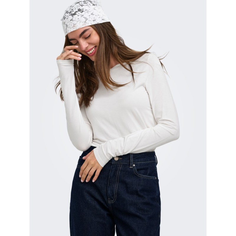 ONLY Bamboo langærmet bluse - Cloud Dancer