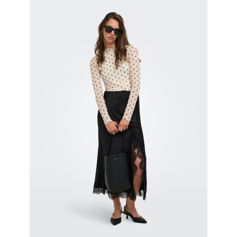 ONLY Erica mesh langærmet bluse - Seedpearl / BLACK DOT