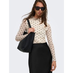 ONLY Erica mesh langærmet bluse - Seedpearl / BLACK DOT