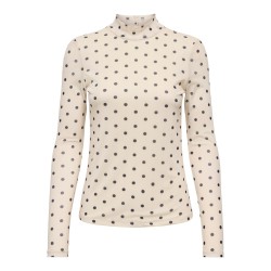 ONLY Erica mesh langærmet bluse - Seedpearl / BLACK DOT