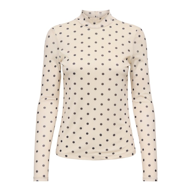 ONLY Erica mesh langærmet bluse - Seedpearl / BLACK DOT