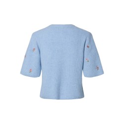 PIECES Silly strik cardigan - Cashmere Blue / WHITE FLOWER