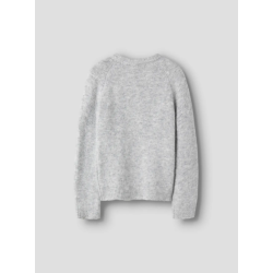 NAME IT KIDS pige - Bullo langærmet kort strik - Light Grey Melange