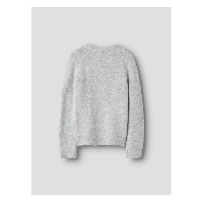 NAME IT KIDS pige - Bullo langærmet kort strik - Light Grey Melange