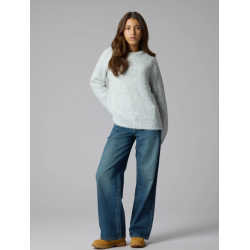 NAME IT KIDS pige - Bullo langærmet kort strik - Light Grey Melange