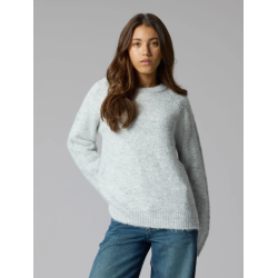 NAME IT KIDS pige - Bullo langærmet kort strik - Light Grey Melange