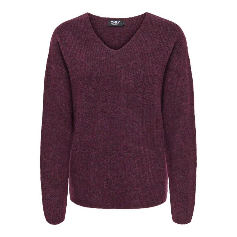 ONLY Camilla langærmet strik pullover - Mauve Wine / MELANGE