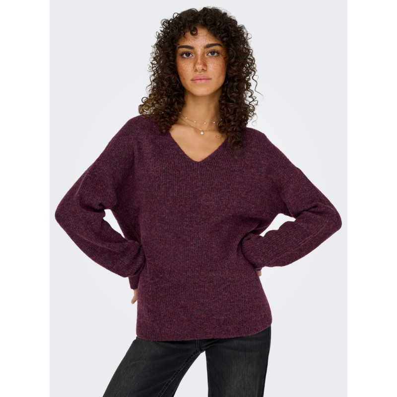 ONLY Camilla langærmet strik pullover - Mauve Wine / MELANGE
