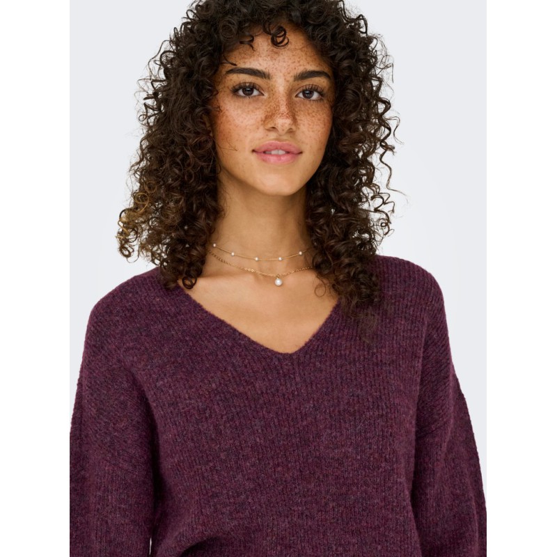 ONLY Camilla langærmet strik pullover - Mauve Wine / MELANGE