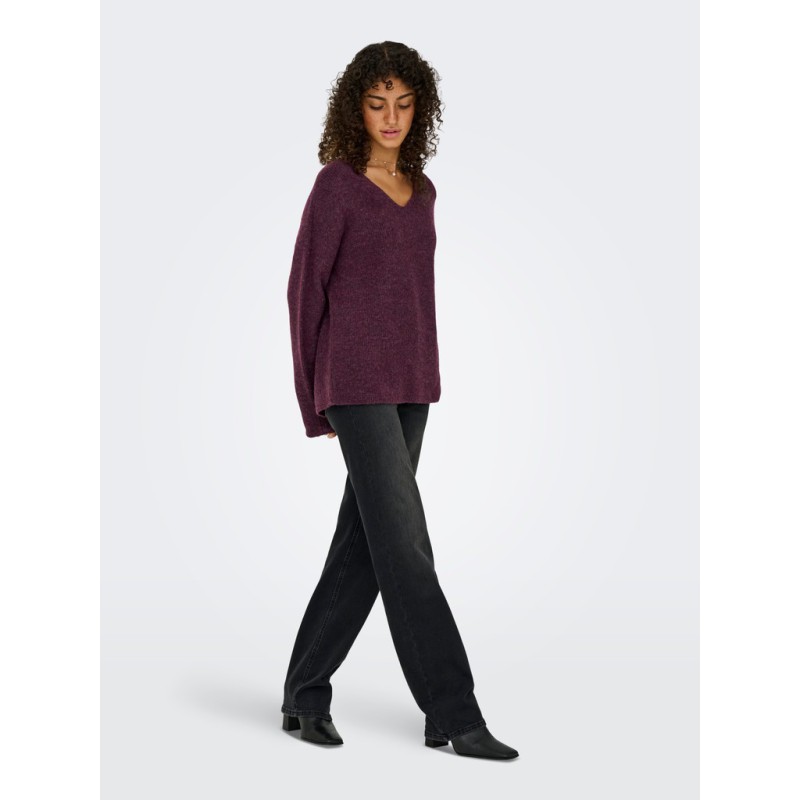 ONLY Camilla langærmet strik pullover - Mauve Wine / MELANGE