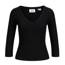 JJXX Fifi 3/4 ærme rib V-hals bluse - Sort