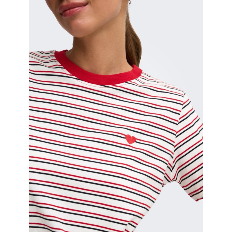 JDY Pisa stribet langærmet top - Cloud Dancer /RACING RED antal