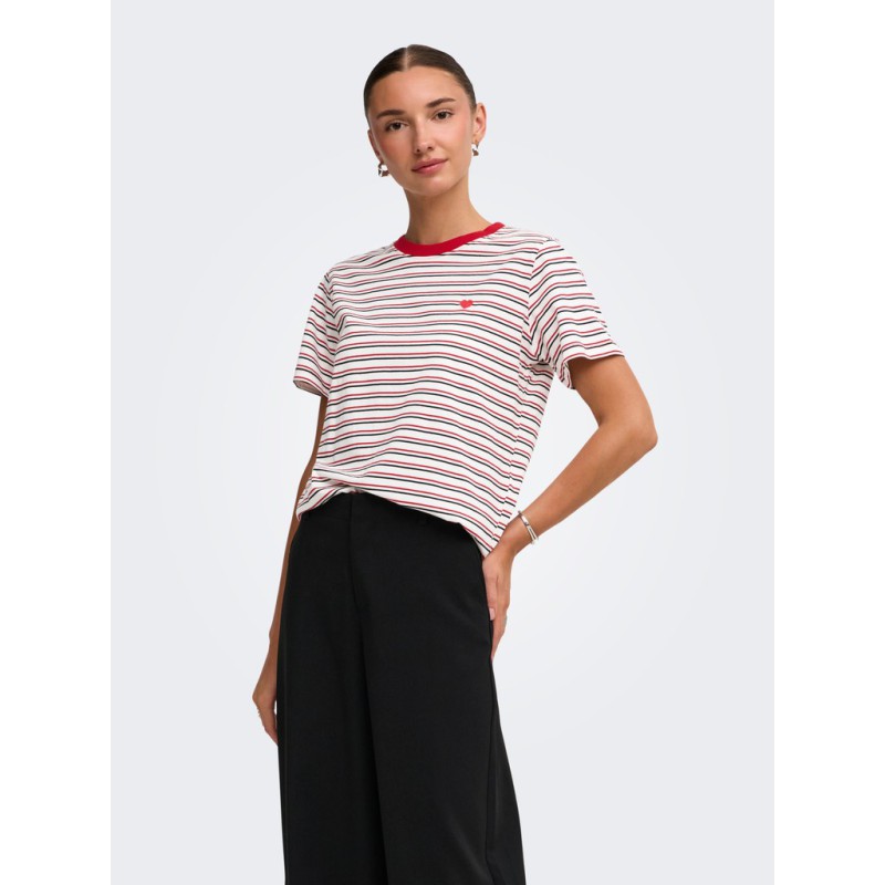 JDY Pisa stribet langærmet top - Cloud Dancer /RACING RED antal