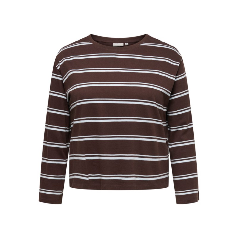 ONLY CARMAKOMA Freja brede langærmet T-shirt - Coffee Bean/ Ballad Blue