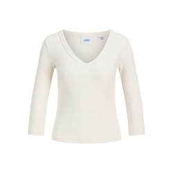 JJXX Fifi 3/4 ærme rib V-hals bluse - Antique White