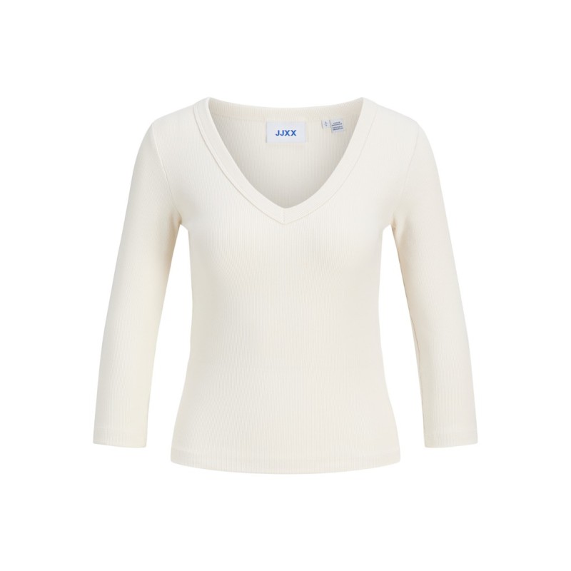 JJXX Fifi 3/4 ærme rib V-hals bluse - Antique White