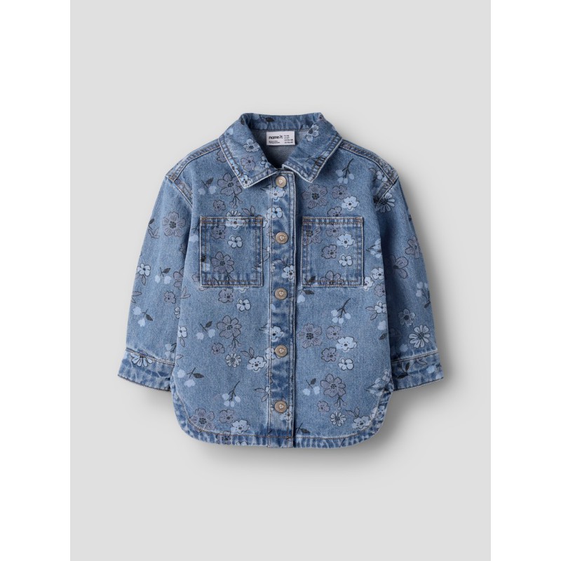 NAME IT MINI Joy denimjakke - Medium Blue Denim / FLOWER