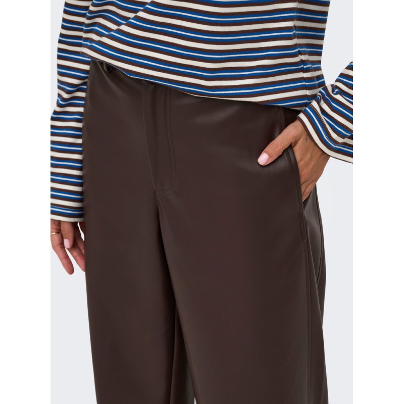 ONLY Neli faux leather barrel bukser - Chocolate Torte