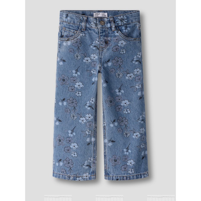 NAME IT MINI Rose wide jeans - Medium Blue Denim / FLOWER
