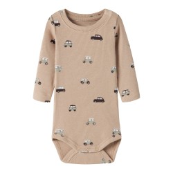 NAME IT BABY Ottoman langærmet body - Sesame