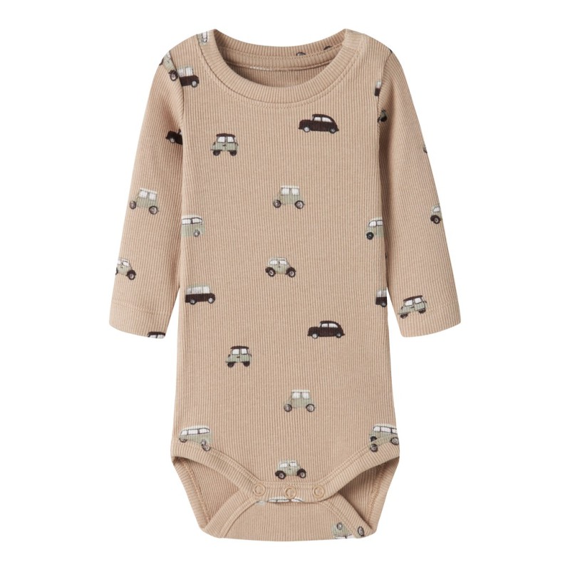 NAME IT BABY Ottoman langærmet body - Sesame