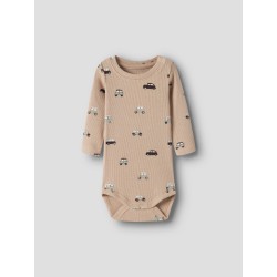 NAME IT BABY Ottoman langærmet body - Sesame