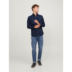 JACK & JONES Sheridan langærmet skjorte - Dark Navy / SLIM