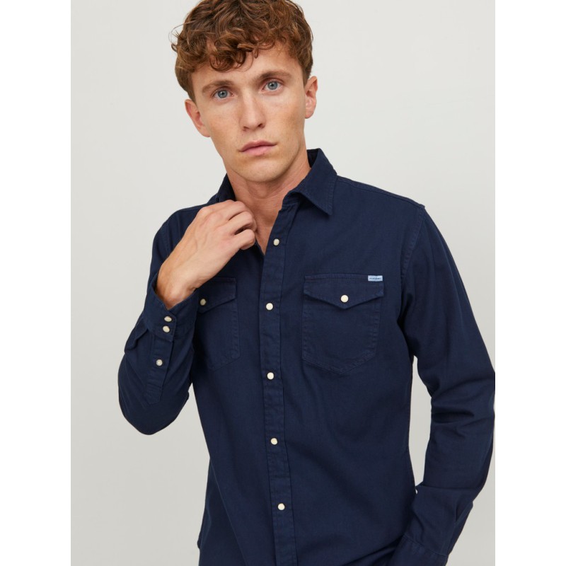 JACK & JONES Sheridan langærmet skjorte - Dark Navy / SLIM