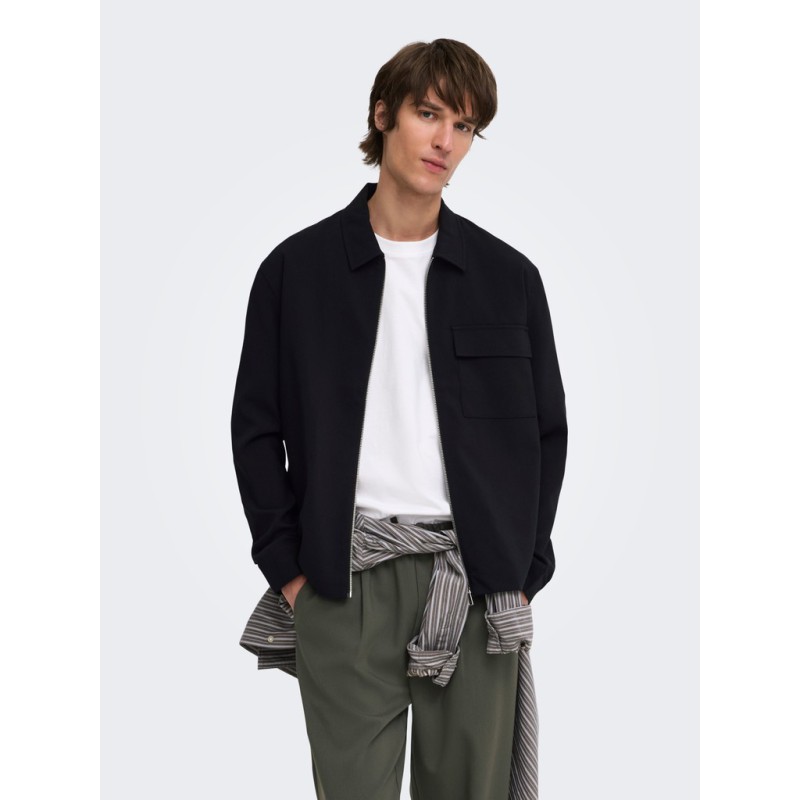 ONLY & SONS Will zip overshirt - Jet Black