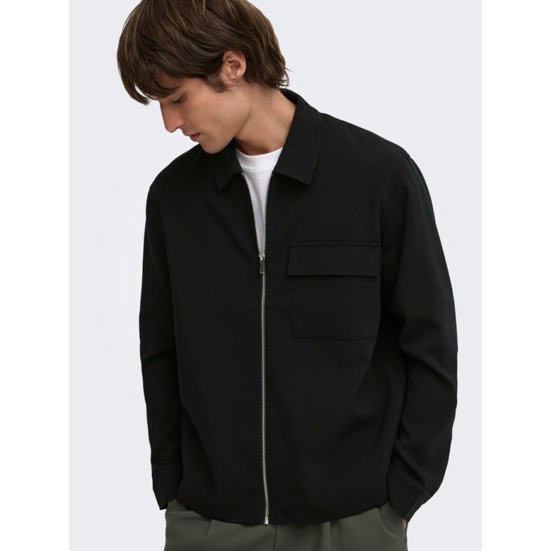 ONLY & SONS Will zip overshirt - Jet Black
