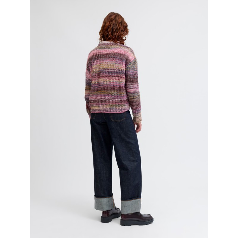 JJXX Simone striktrøje - Cabernet Stripes / MULTI SPACE DYE