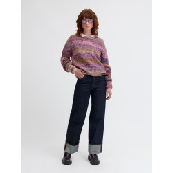 JJXX Simone striktrøje - Cabernet Stripes / MULTI SPACE DYE
