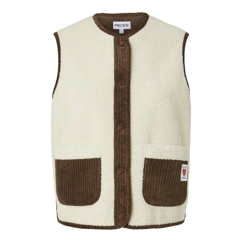 PIECES Anastacia teddy vest - Birch / WREN