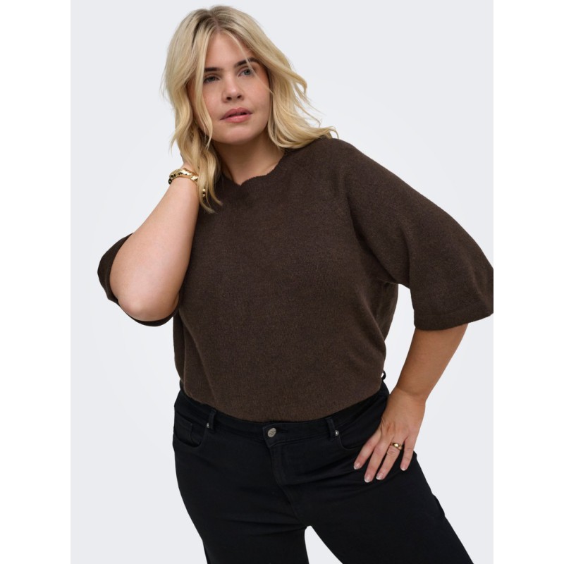 ONLY CARMAKOMA Simoni 3/4 strik pullover - Coffee Bean / MELANGE