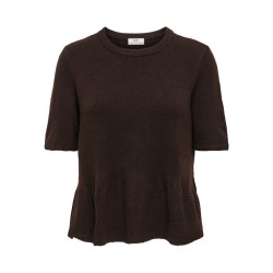 JDY Brilliant life peplum kortærmet strikbluse - Coffee Bean / MELANGE