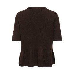 JDY Brilliant life peplum kortærmet strikbluse - Coffee Bean / MELANGE