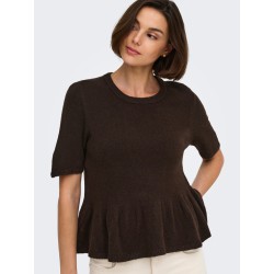 JDY Brilliant life peplum kortærmet strikbluse - Coffee Bean / MELANGE