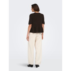 JDY Brilliant life peplum kortærmet strikbluse - Coffee Bean / MELANGE