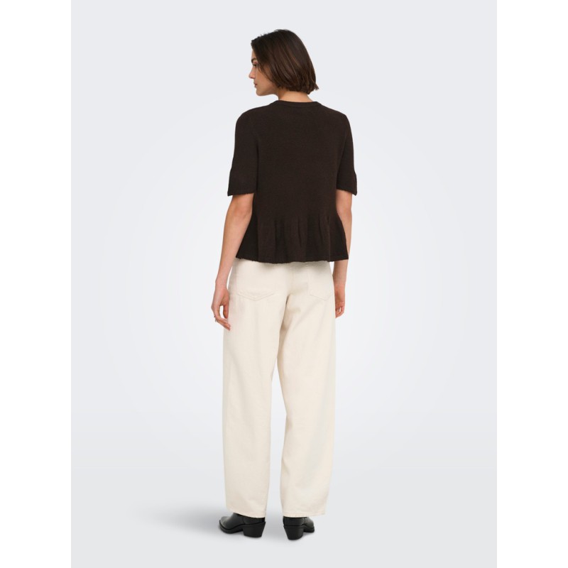 JDY Brilliant life peplum kortærmet strikbluse - Coffee Bean / MELANGE