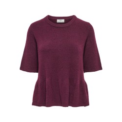 JDY Brilliant life peplum kortærmet strikbluse - Windsor Wine / MELANGE