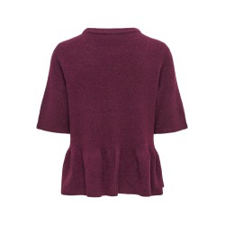 JDY Brilliant life peplum kortærmet strikbluse - Windsor Wine / MELANGE