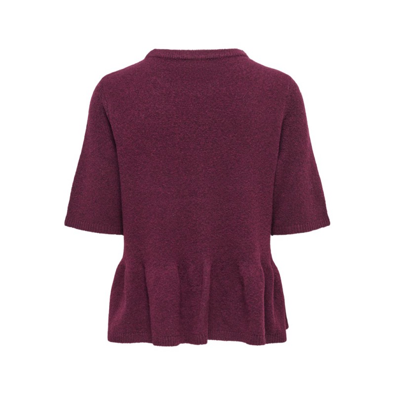 JDY Brilliant life peplum kortærmet strikbluse - Windsor Wine / MELANGE
