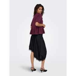 JDY Brilliant life peplum kortærmet strikbluse - Windsor Wine / MELANGE