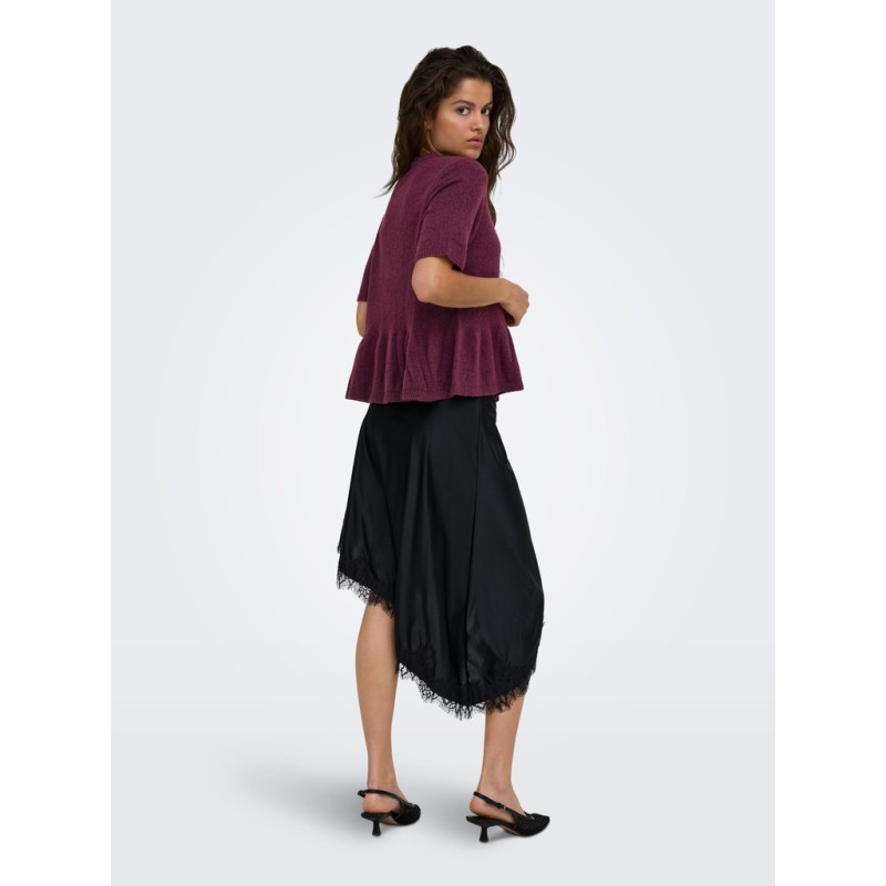 JDY Brilliant life peplum kortærmet strikbluse - Windsor Wine / MELANGE